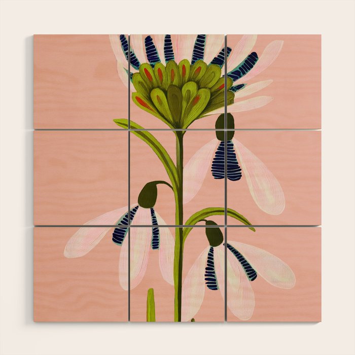 Snowdrop Trio on Blush Pink Wood Wall Art Gallery Image 1