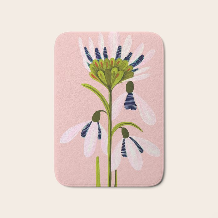 Snowdrop Trio on Blush Pink Bath Mat Gallery Image 1