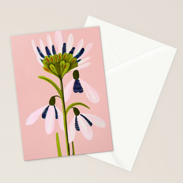 Snowdrop Trio on Blush Pink Stationery Card Gallery Image 2