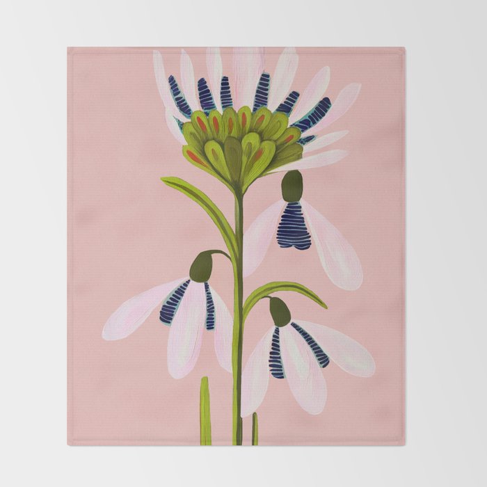 Snowdrop Trio on Blush Pink Throw Blanket Gallery Image 2