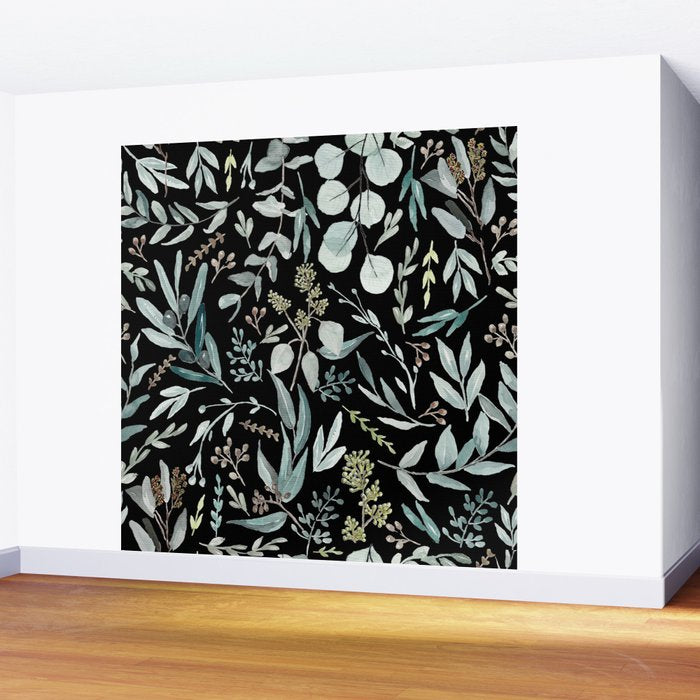 Black Eucalyptus Leaves Pattern Wall Mural Gallery Image 2