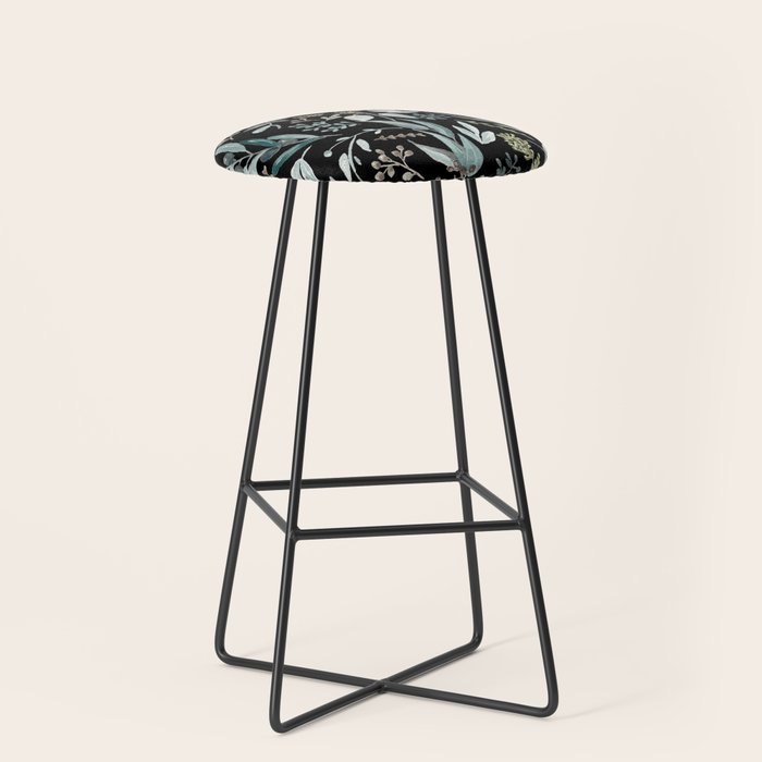 Black Eucalyptus Leaves Pattern Stool Gallery Image 1