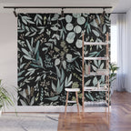 Black Eucalyptus Leaves Pattern Wall Mural Gallery Image 1