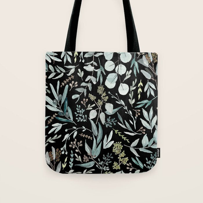 Black Eucalyptus Leaves Pattern Tote Bag Gallery Image 1