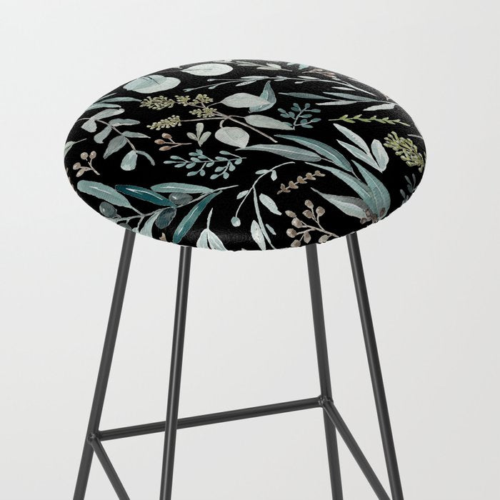 Black Eucalyptus Leaves Pattern Stool Gallery Image 2