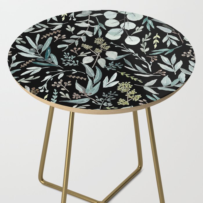 Black Eucalyptus Leaves Pattern Side Table Gallery Image 2