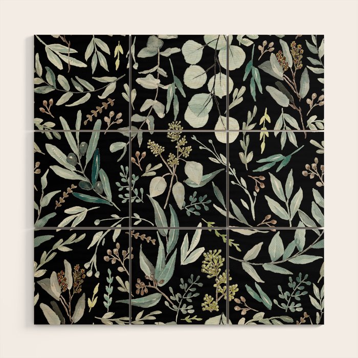 Black Eucalyptus Leaves Pattern Wood Wall Art Gallery Image 1