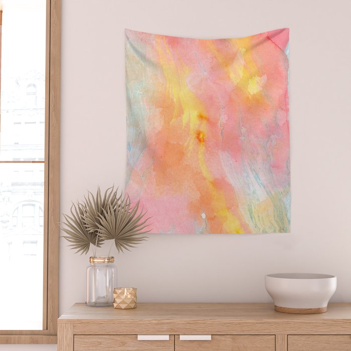 Abundance - abstract pink marbling painting Wall Tapestry Gallery Image 2