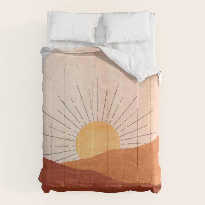 Abstract terracotta landscape, sun and desert, sunrise #1 Comforter Gallery Image 1