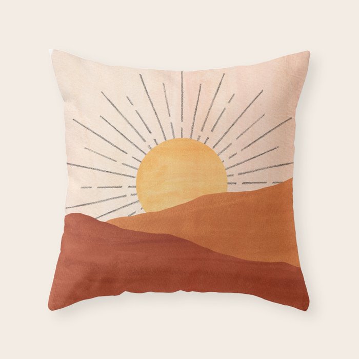 Abstract terracotta landscape, sun and desert, sunrise #1 Throw Pillow Gallery Image 6