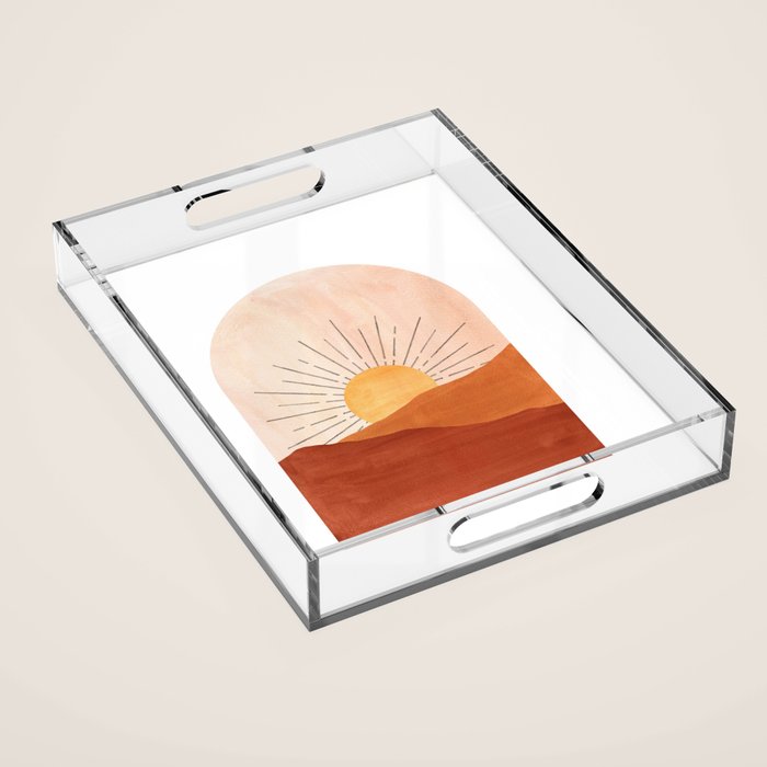 Abstract terracotta landscape, sun and desert, sunrise #1 Acrylic Tray Gallery Image 1