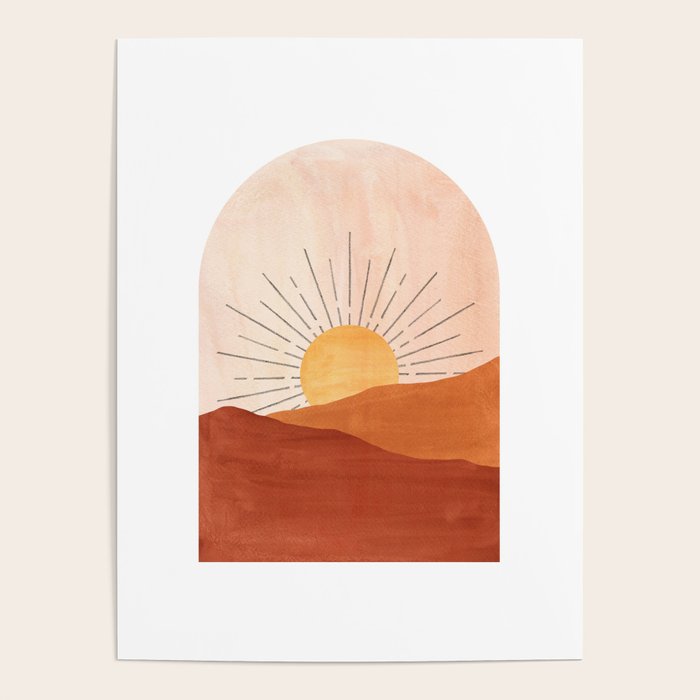 Abstract terracotta landscape, sun and desert, sunrise #1 Poster Gallery Image 1