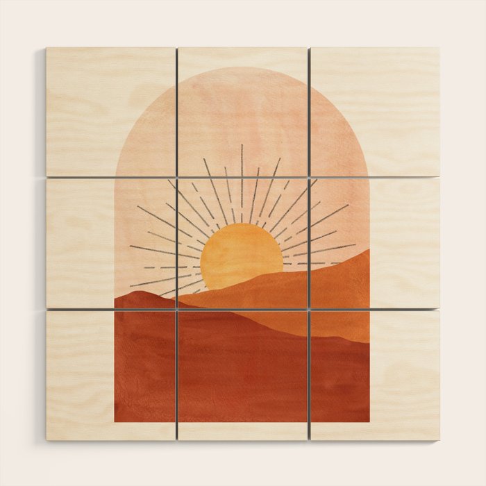Abstract terracotta landscape, sun and desert, sunrise #1 Wood Wall Art Gallery Image 1