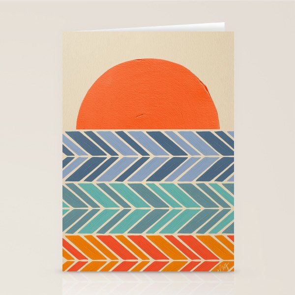 Retro Sunset - Blue & Orange Stationery Card Gallery Image 2