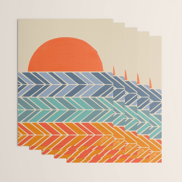 Retro Sunset - Blue & Orange Wrapping Paper Gallery Image 3