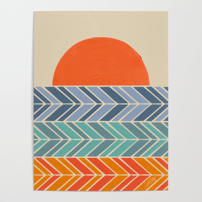 Retro Sunset - Blue & Orange Poster Gallery Image 1