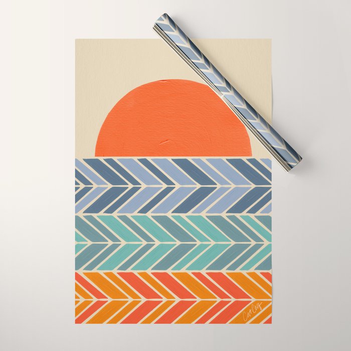 Retro Sunset - Blue & Orange Wrapping Paper Gallery Image 1