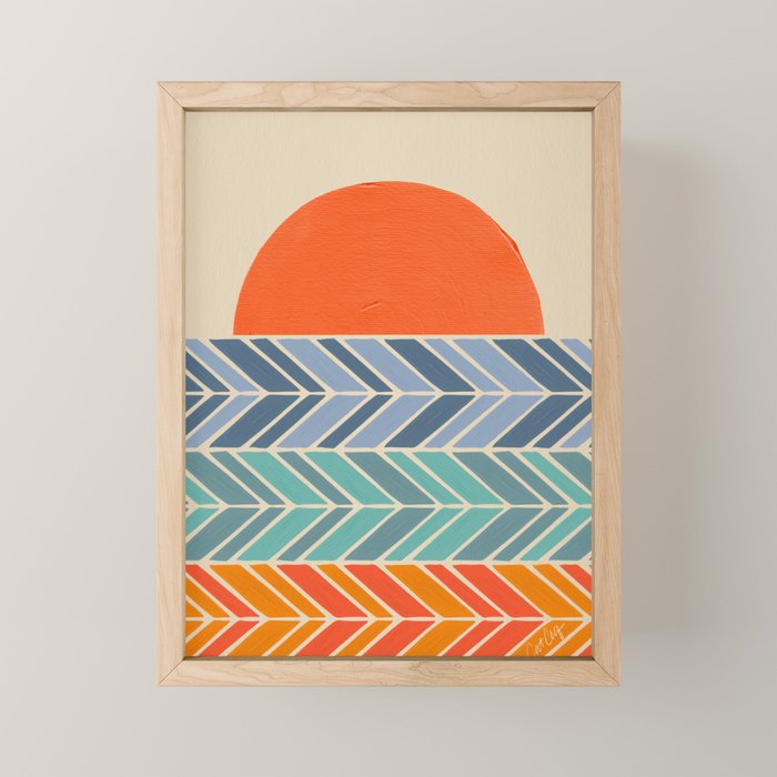 Retro Sunset - Blue & Orange Mini Art Print Gallery Image 1