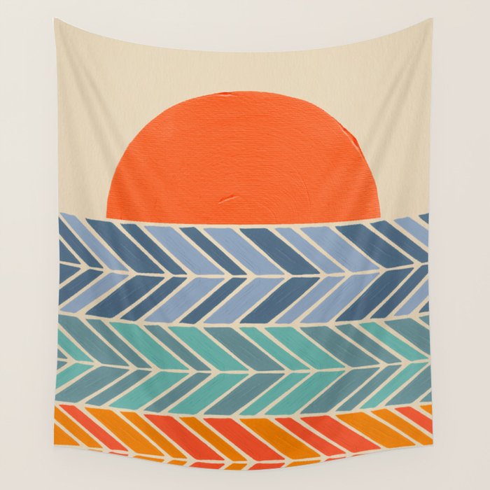 Retro Sunset - Blue & Orange Wall Tapestry Gallery Image 4