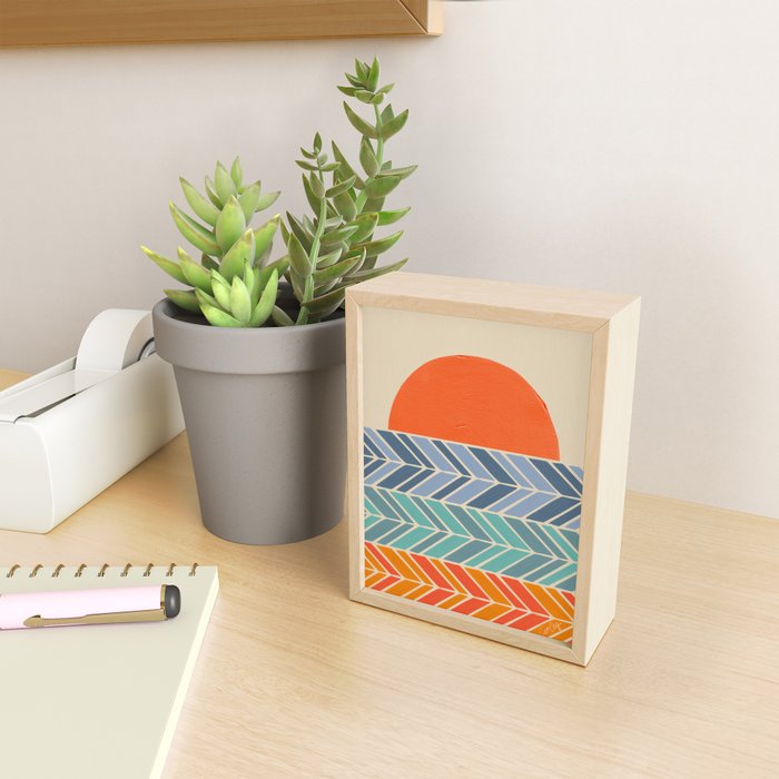 Retro Sunset - Blue & Orange Mini Art Print Gallery Image 2