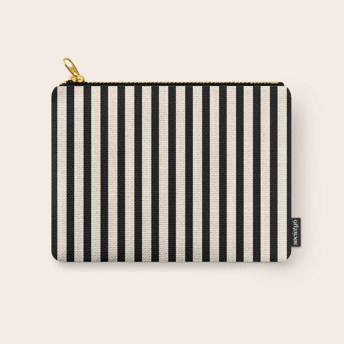 Fine Stripes Vertical Minimalist Pattern in Black and Almond Cream Carry All Pouch Gallery Image 1