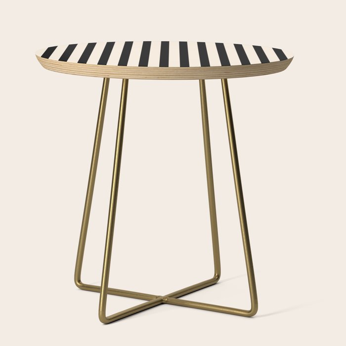 Fine Stripes Vertical Minimalist Pattern in Black and Almond Cream Side Table Gallery Image 1
