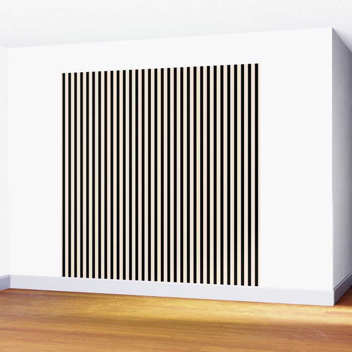 Fine Stripes Vertical Minimalist Pattern in Black and Almond Cream Wall Mural Gallery Image 2