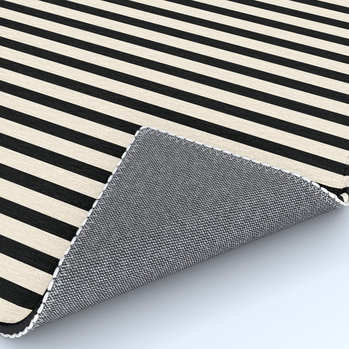 Fine Stripes Vertical Minimalist Pattern in Black and Almond Cream Rug Gallery Image 4