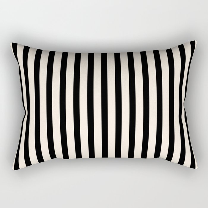Fine Stripes Vertical Minimalist Pattern in Black and Almond Cream Rectangular Pillow Gallery Image 2