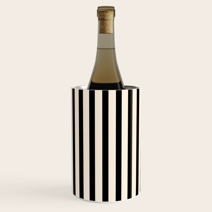 Fine Stripes Vertical Minimalist Pattern in Black and Almond Cream Wine Chiller Gallery Image 1