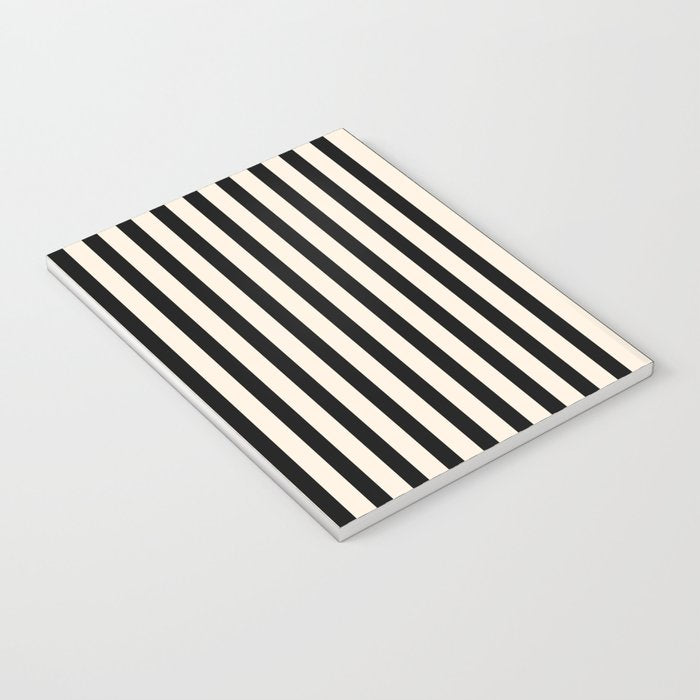 Fine Stripes Vertical Minimalist Pattern in Black and Almond Cream Notebook Gallery Image 3