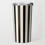 Fine Stripes Vertical Minimalist Pattern in Black and Almond Cream Travel Mug Gallery Image 2