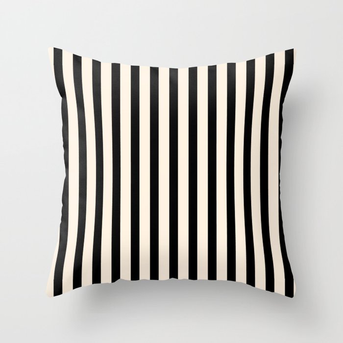 Fine Stripes Vertical Minimalist Pattern in Black and Almond Cream Throw Pillow Gallery Image 6