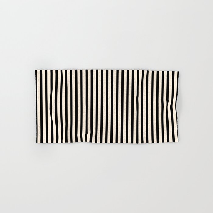Fine Stripes Vertical Minimalist Pattern in Black and Almond Cream Bath Towel Gallery Image 1