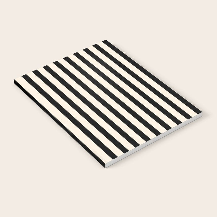 Fine Stripes Vertical Minimalist Pattern in Black and Almond Cream Notebook Gallery Image 2