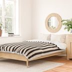 Fine Stripes Vertical Minimalist Pattern in Black and Almond Cream Duvet Cover Gallery Image 2