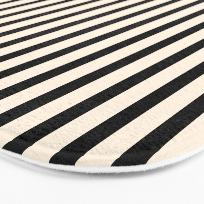 Fine Stripes Vertical Minimalist Pattern in Black and Almond Cream Bath Mat Gallery Image 3