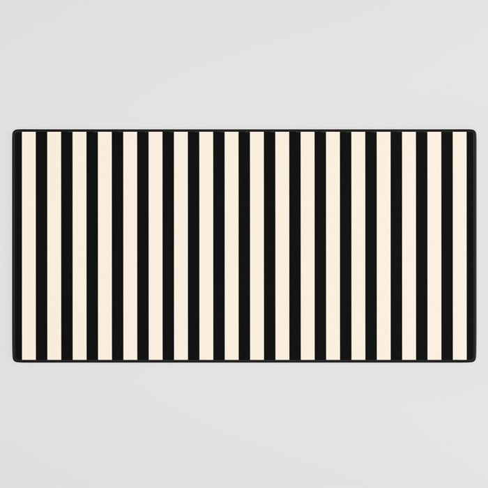 Fine Stripes Vertical Minimalist Pattern in Black and Almond Cream Desk Mat Gallery Image 3