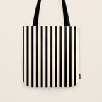 Fine Stripes Vertical Minimalist Pattern in Black and Almond Cream Tote Bag Gallery Image 1
