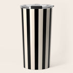 Fine Stripes Vertical Minimalist Pattern in Black and Almond Cream Travel Mug Gallery Image 1