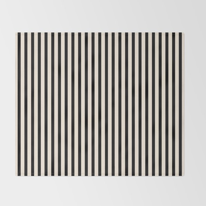 Fine Stripes Vertical Minimalist Pattern in Black and Almond Cream Throw Blanket Gallery Image 2