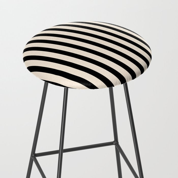 Fine Stripes Vertical Minimalist Pattern in Black and Almond Cream Stool Gallery Image 2
