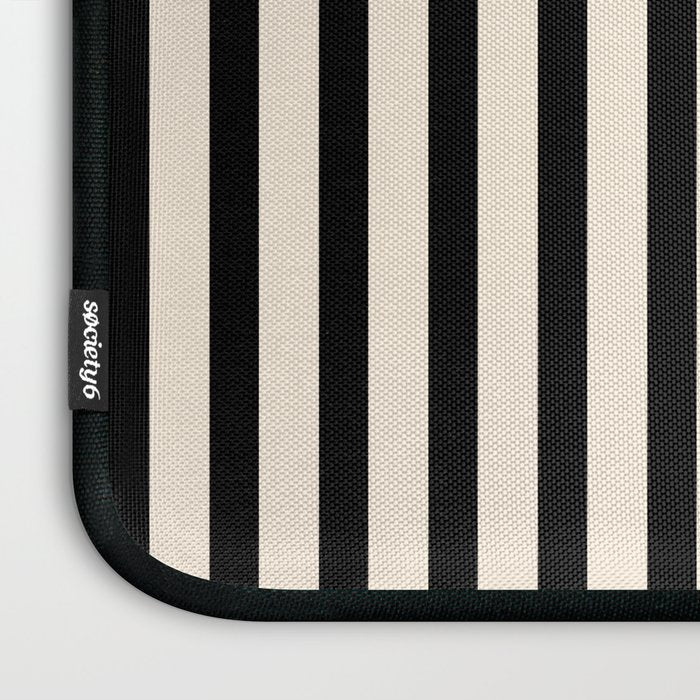 Fine Stripes Vertical Minimalist Pattern in Black and Almond Cream Laptop Sleeve Gallery Image 3