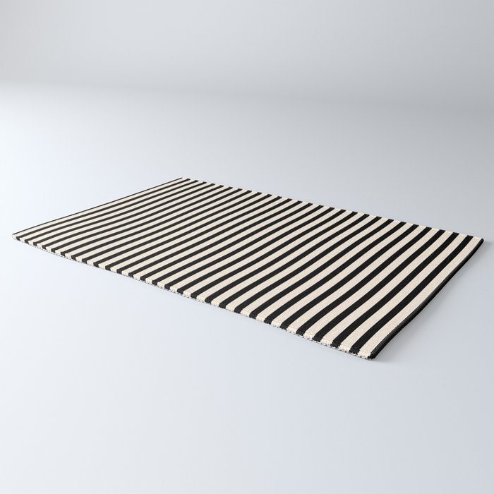 Fine Stripes Vertical Minimalist Pattern in Black and Almond Cream Rug Gallery Image 3