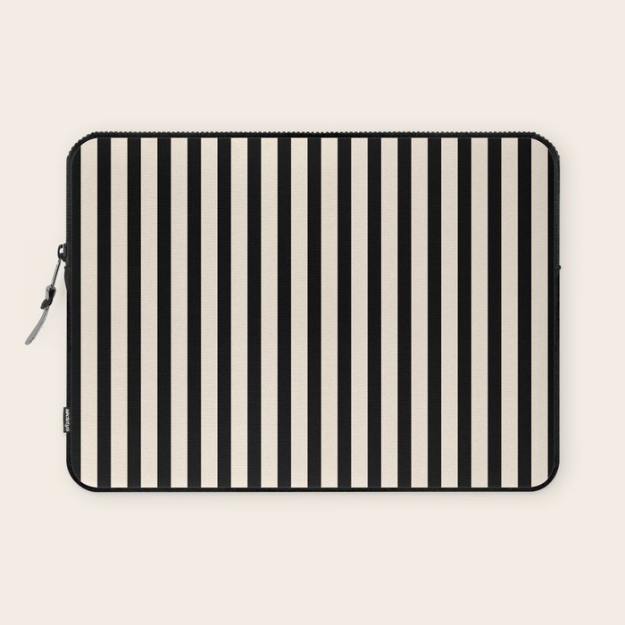 Fine Stripes Vertical Minimalist Pattern in Black and Almond Cream Laptop Sleeve Gallery Image 1