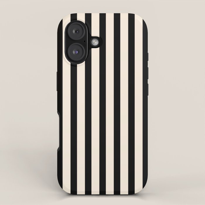 Fine Stripes Vertical Minimalist Pattern in Black and Almond Cream iPhone Case