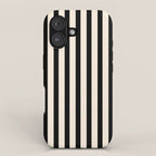 Fine Stripes Vertical Minimalist Pattern in Black and Almond Cream iPhone Case Gallery Image 1