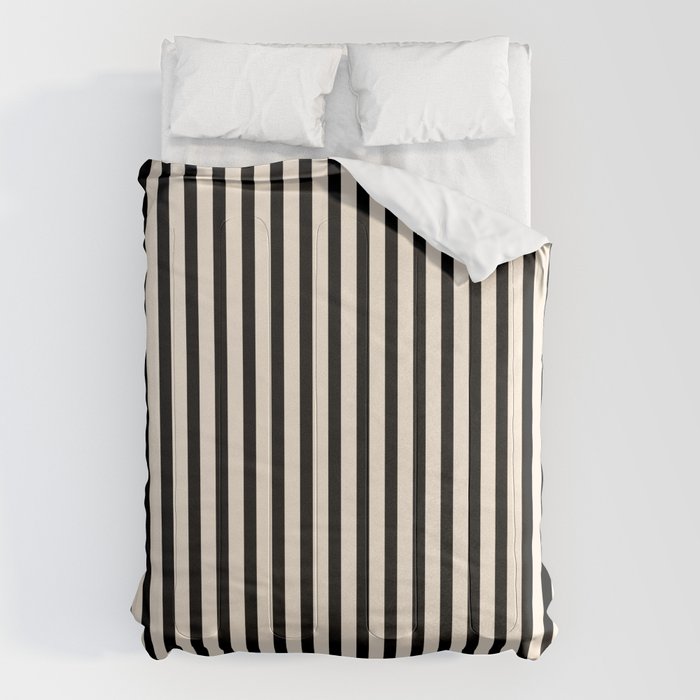 Fine Stripes Vertical Minimalist Pattern in Black and Almond Cream Comforter Gallery Image 6