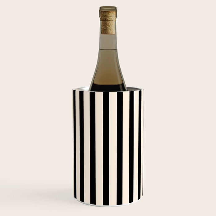 Fine Stripes Vertical Minimalist Pattern in Black and Almond Cream Wine Chiller Gallery Image 3