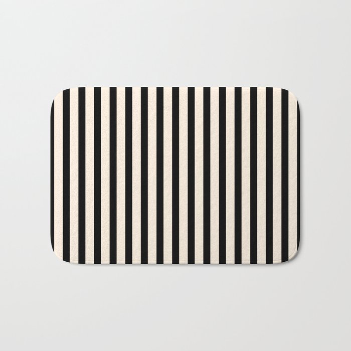 Fine Stripes Vertical Minimalist Pattern in Black and Almond Cream Bath Mat Gallery Image 1